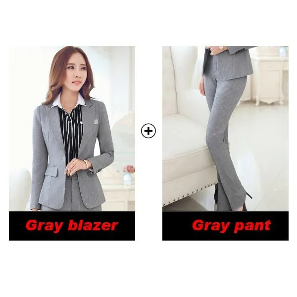 2 Piece Women's Single Button Gray and Black Formal Business Suit