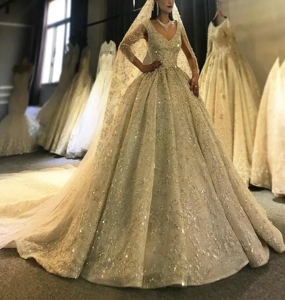 Exquisite 2021 Luxury Wedding Dress with Heavy Beading and Floral Embellishments