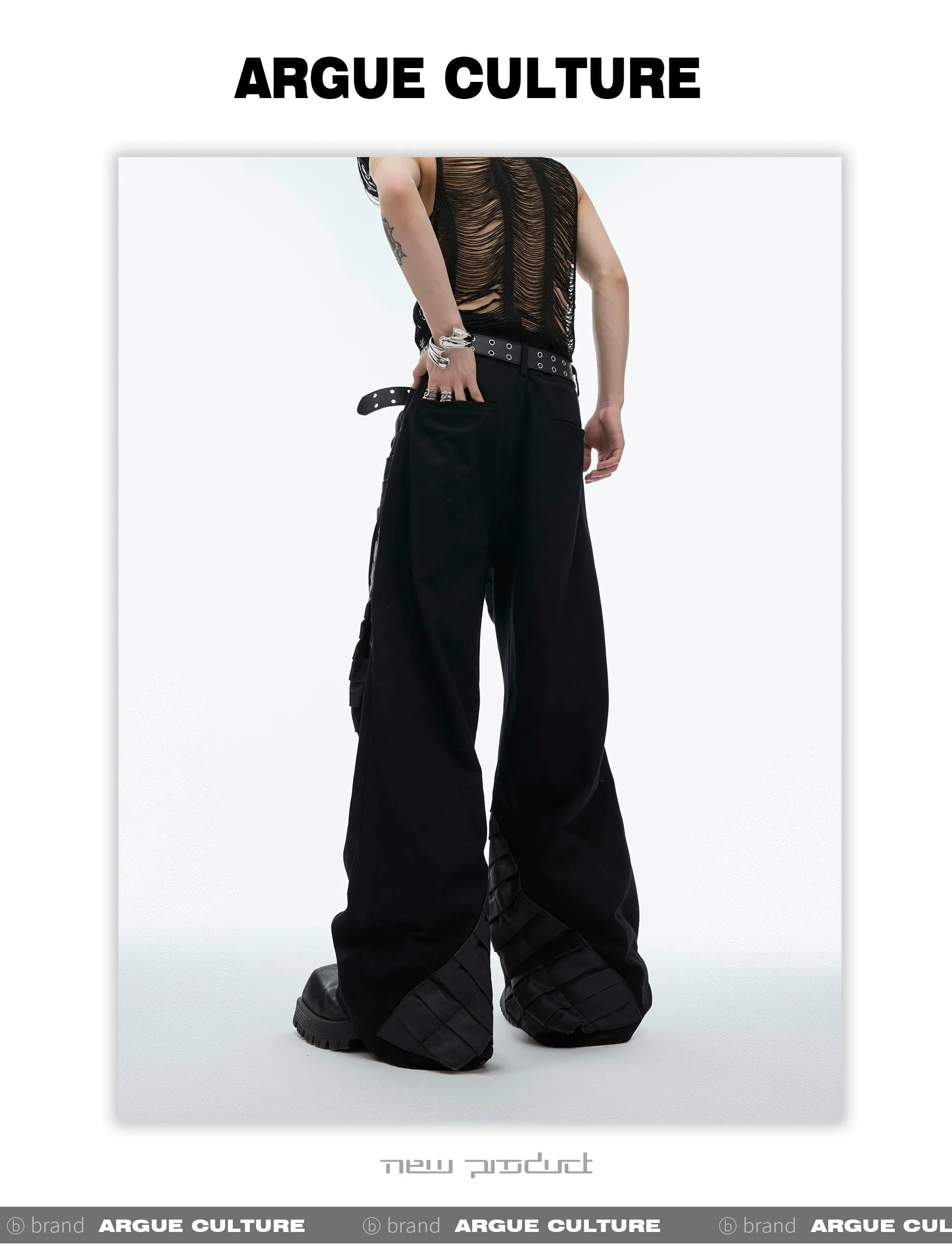 3D Spliced Pleats Loose Pants