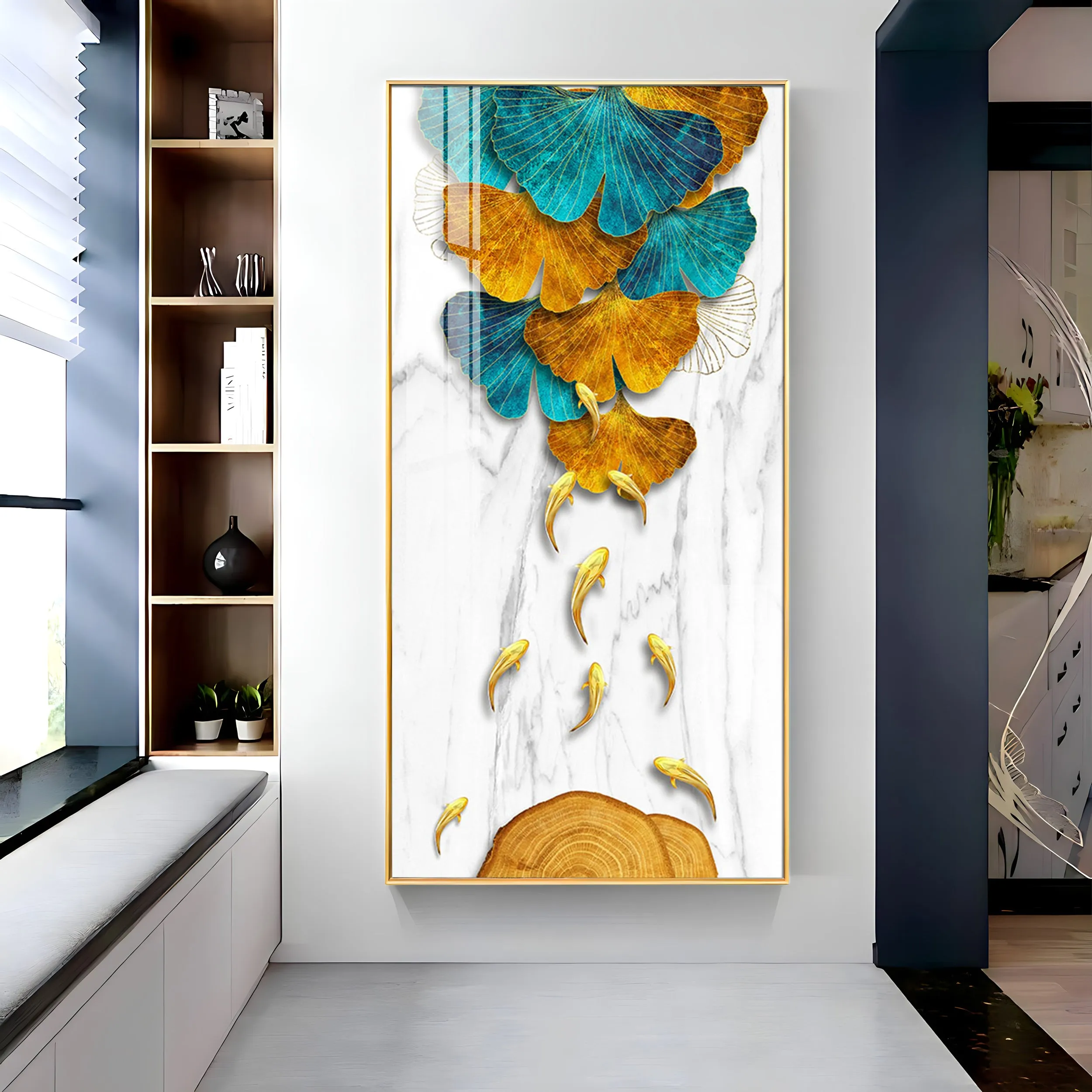 9 Golden Koi Fishes Luxury Crystal Wall Art