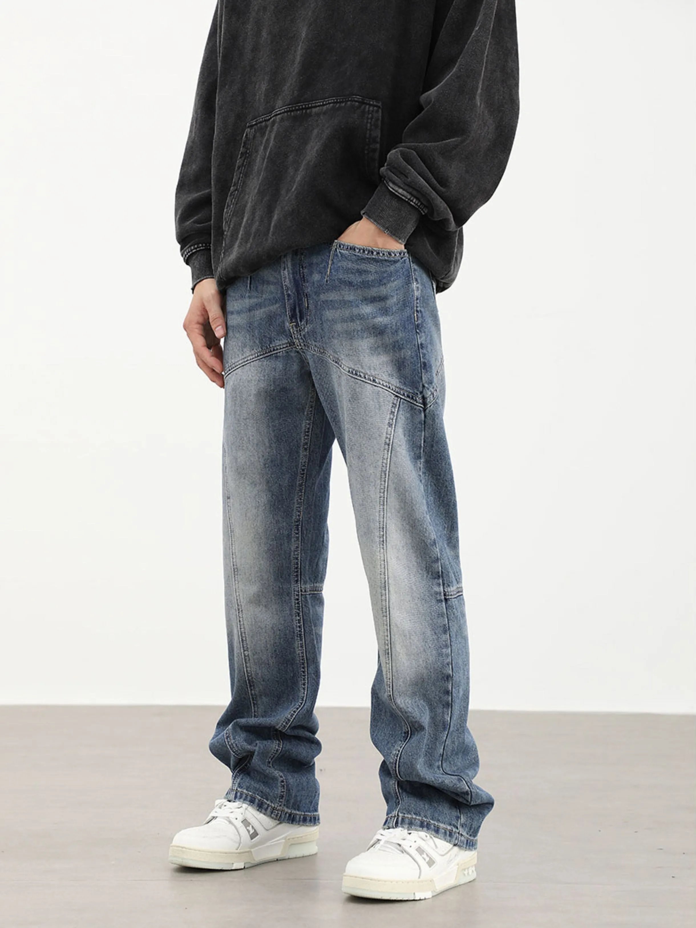 90s Front-Seam Loose-Fit Straight-Leg Jeans