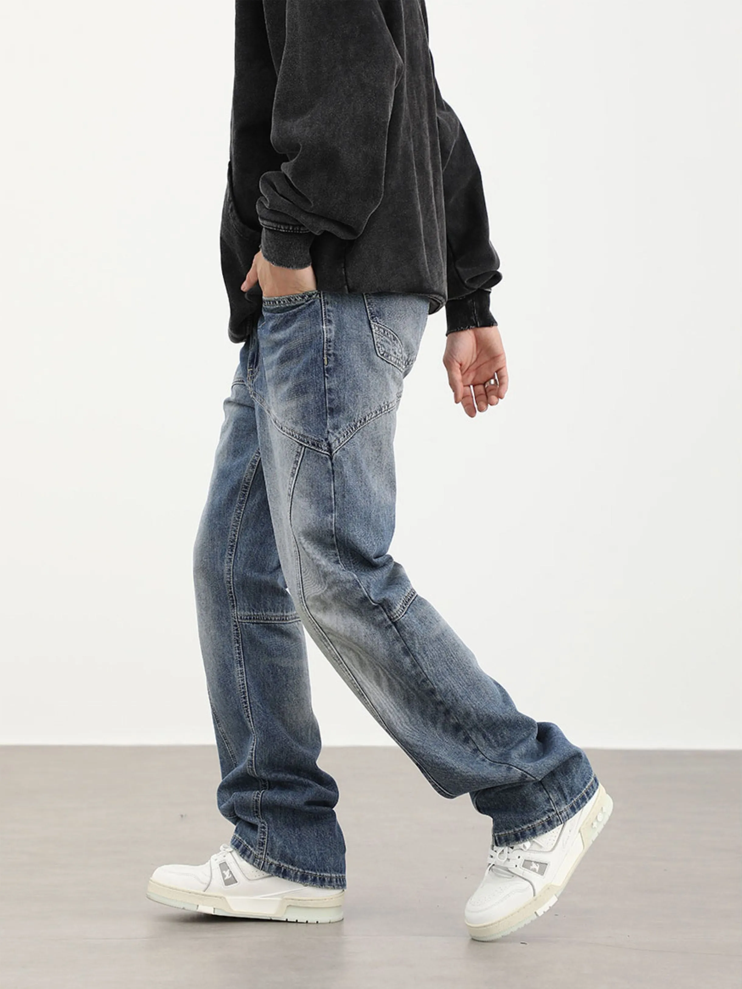 90s Front-Seam Loose-Fit Straight-Leg Jeans