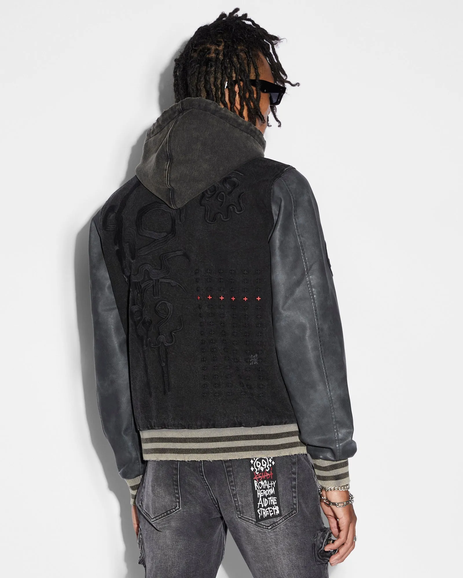 Faded Black College Jacket - Vintage Style