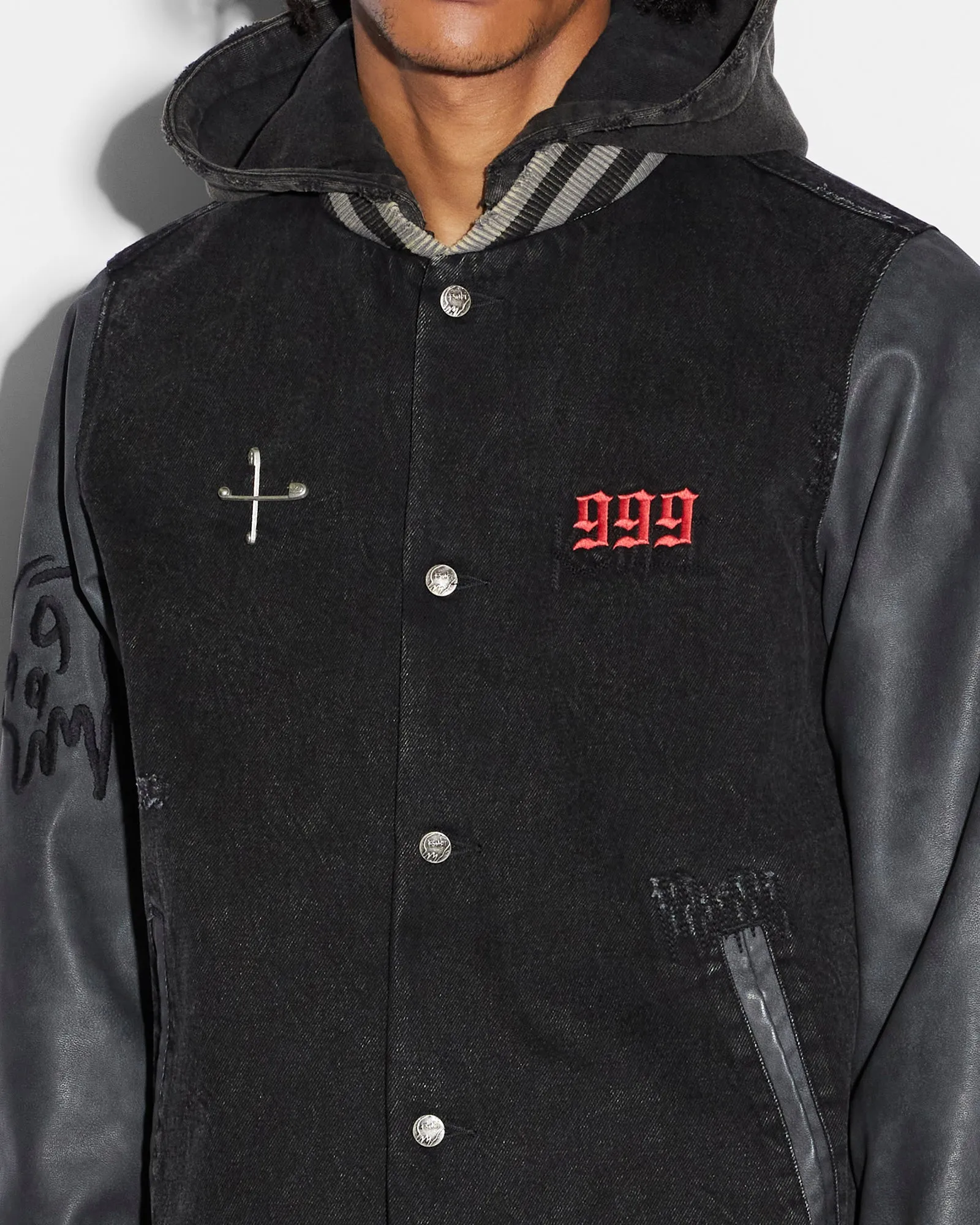 Faded Black College Jacket - Vintage Style