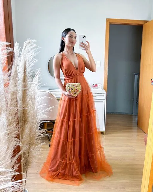 A Line Orange Formal Evening Dress,Prom Party Long Gown Y5111