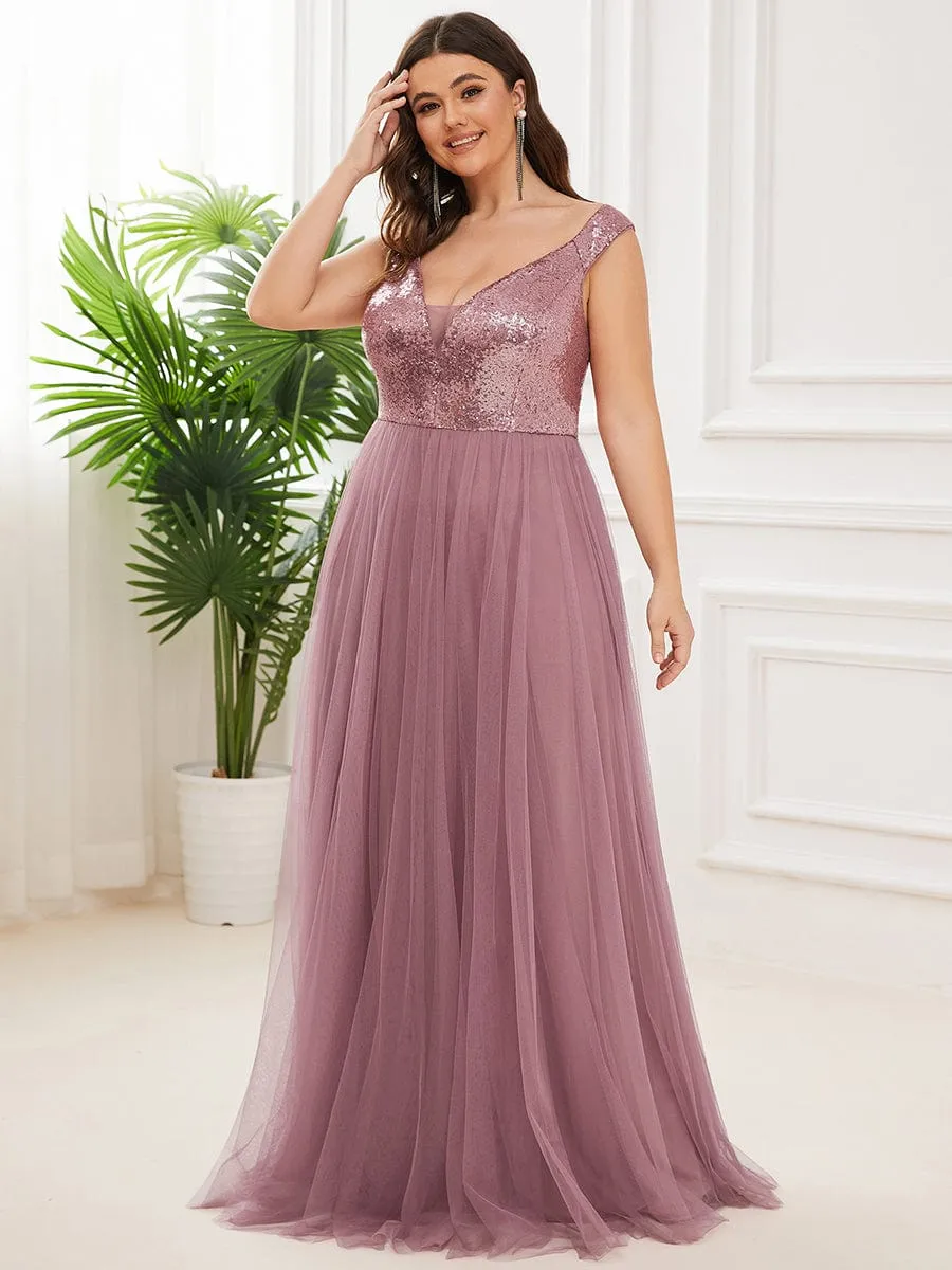 A-line Sequin Off the Shoulder Maxi Tulle Formal Evening Dress