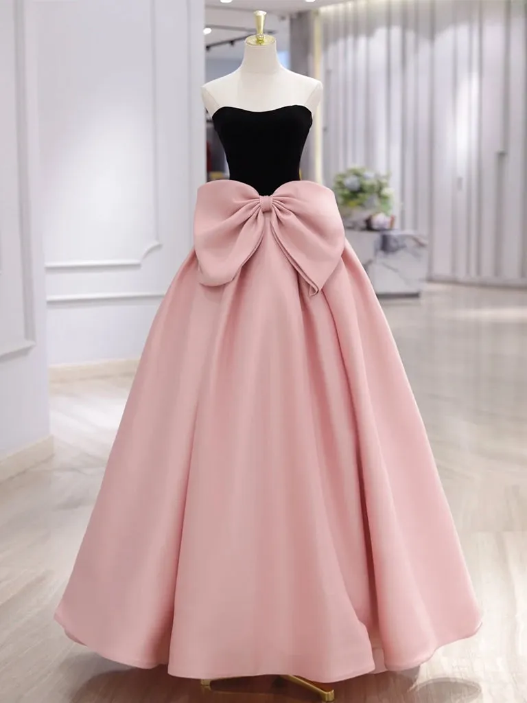 A-Line Sweetheart Neck Satin Pink Long Prom Dress, Pink Long Formal Dress