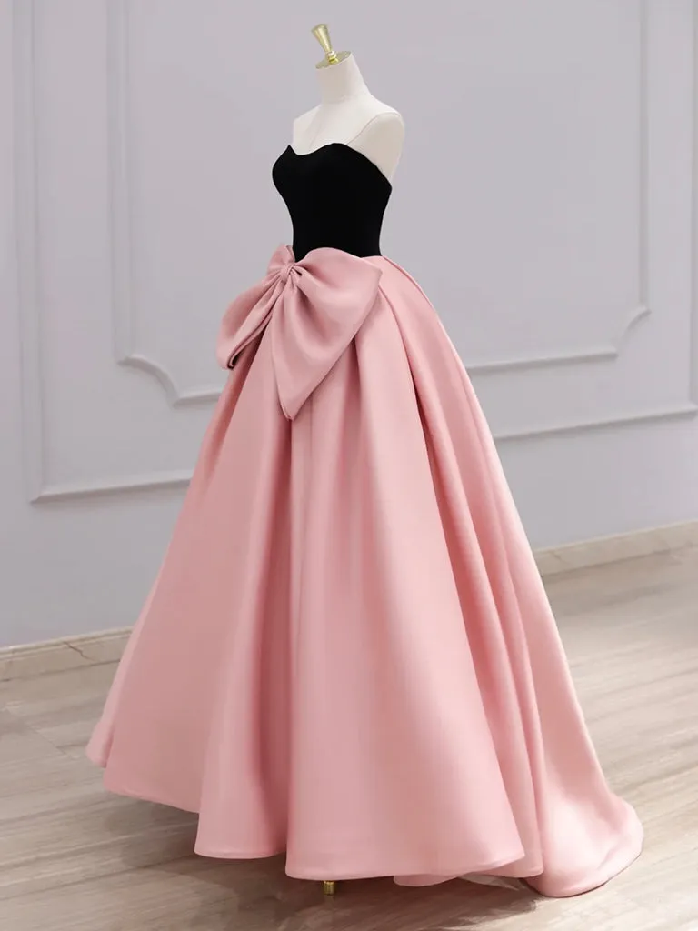 A-Line Sweetheart Neck Satin Pink Long Prom Dress, Pink Long Formal Dress