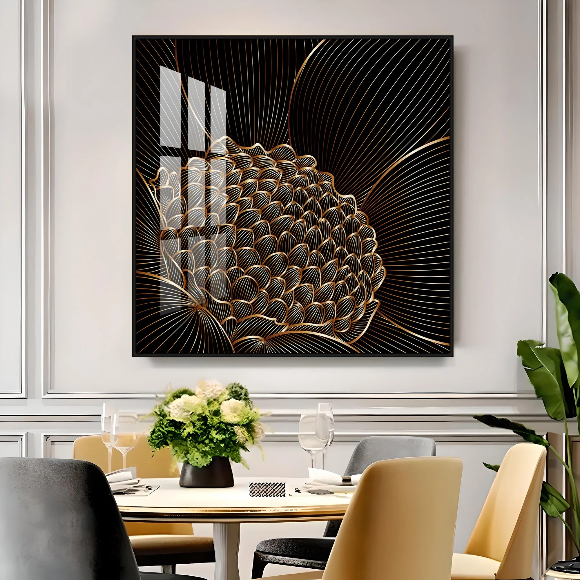 Abstract Black Flower Luxury Crystal Square Wall Art