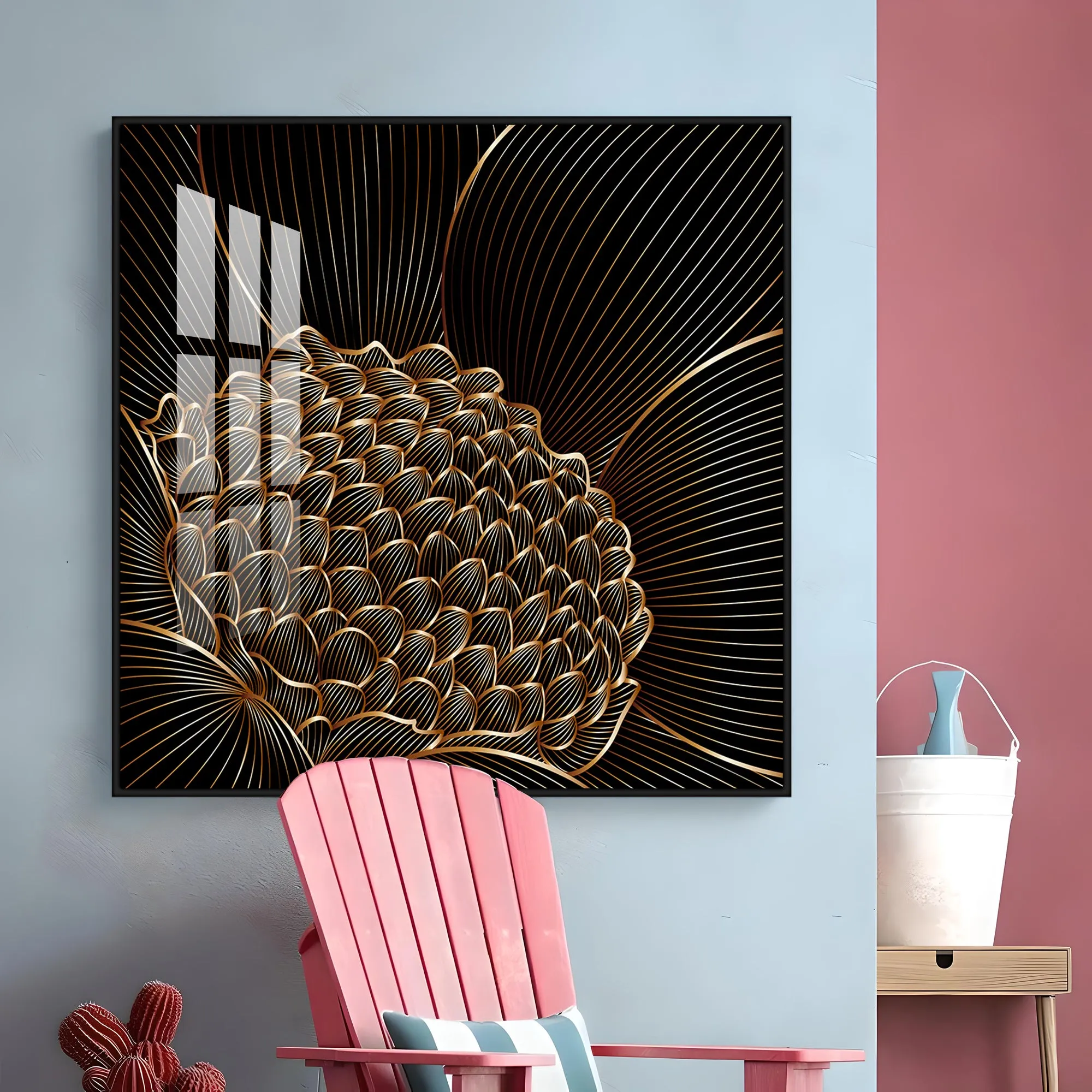 Abstract Black Flower Luxury Crystal Square Wall Art