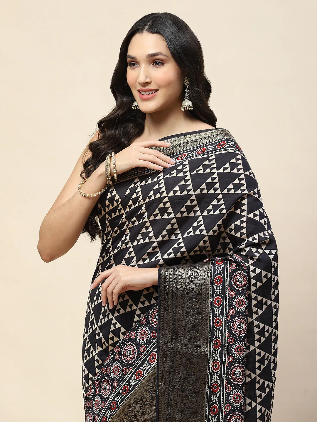 Abstract Printed Handloom Saree