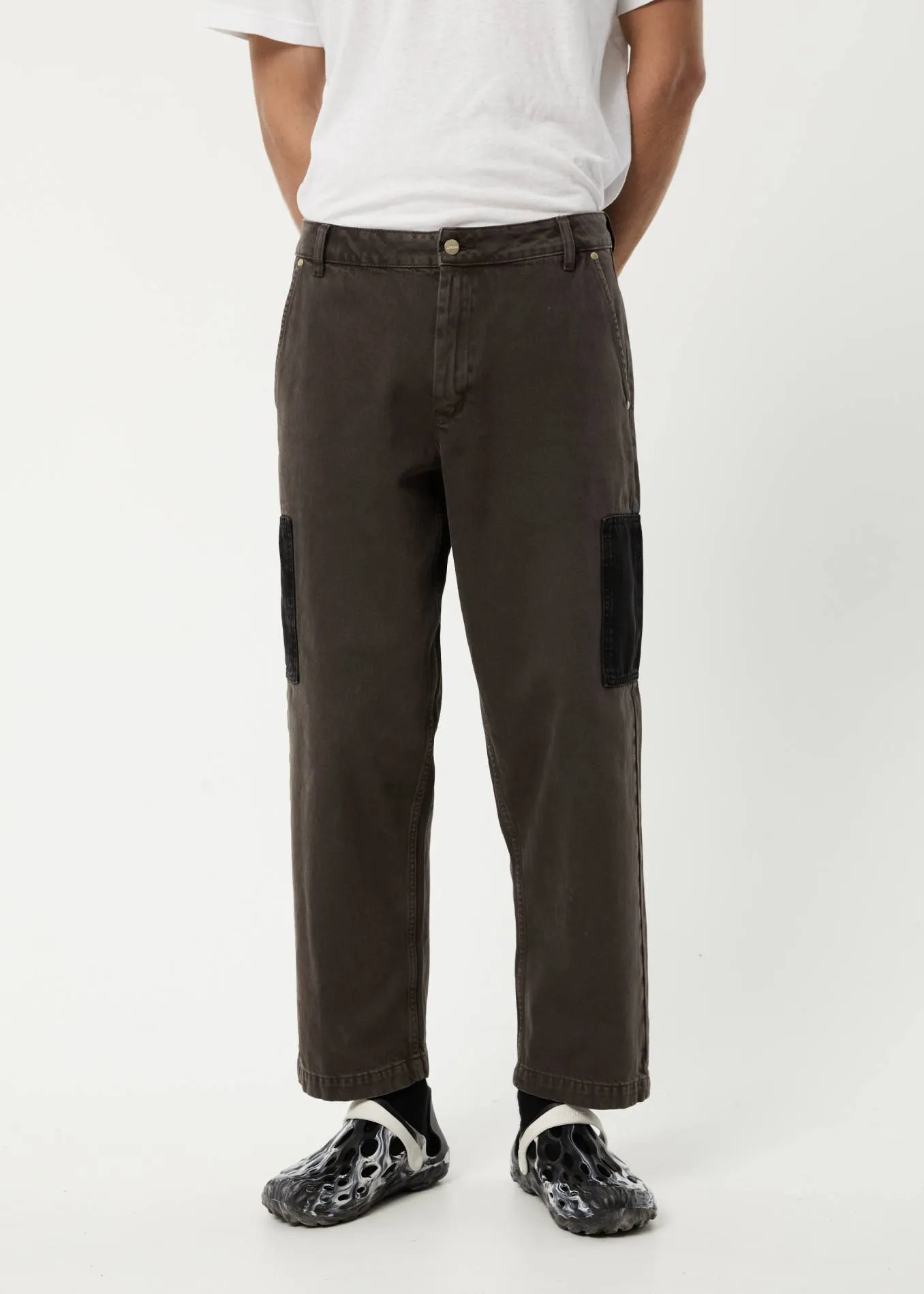 AFENDS Mens Cartel - Denim Wide Leg Jeans - Faded Coffee