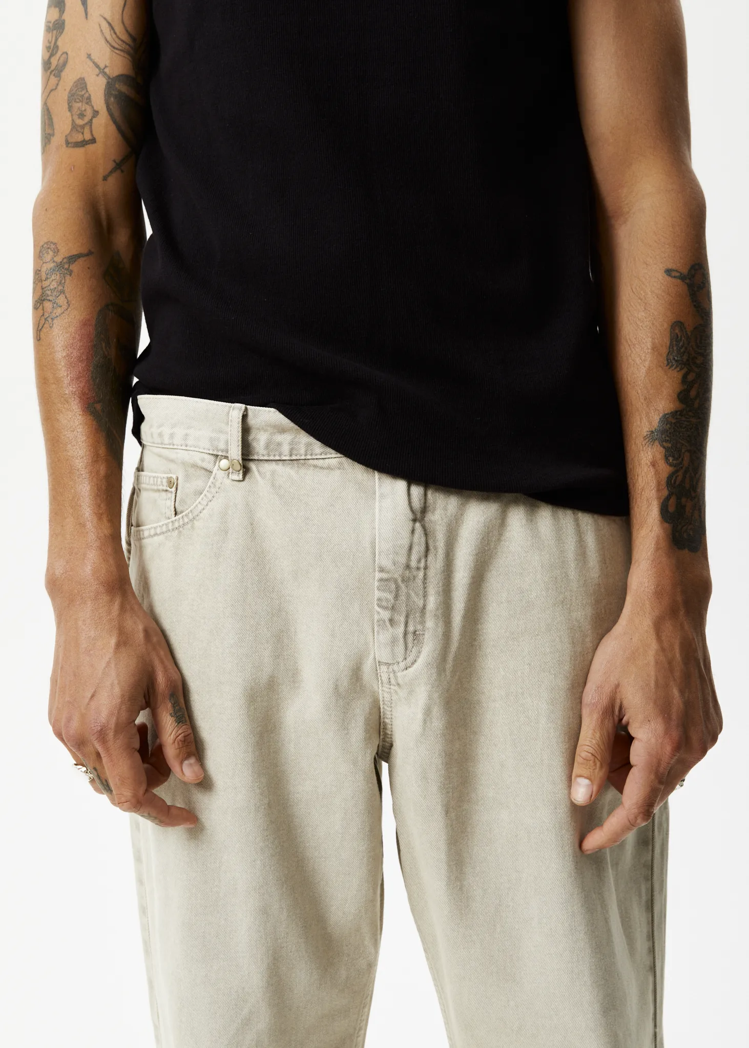 AFENDS Mens Ninety Twos - Denim Relaxed Jeans - Faded Cement