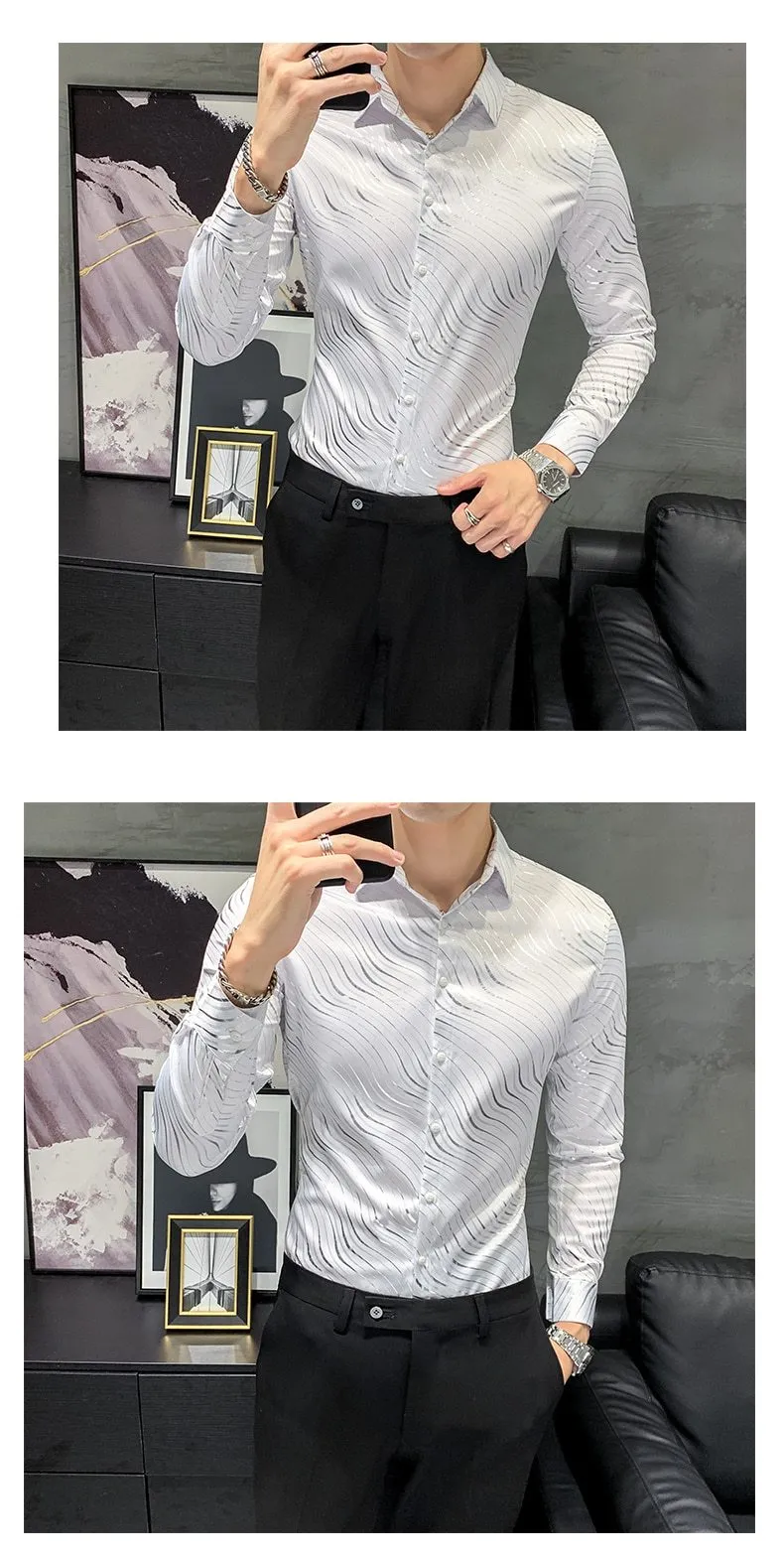 All Match Long Sleeve Formal Wear Zebra Striped Shirts for Men