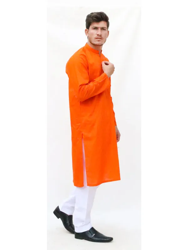 AM Men's Festive Plain Kurta Bright Orange