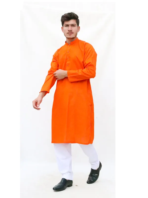 AM Men's Festive Plain Kurta Bright Orange