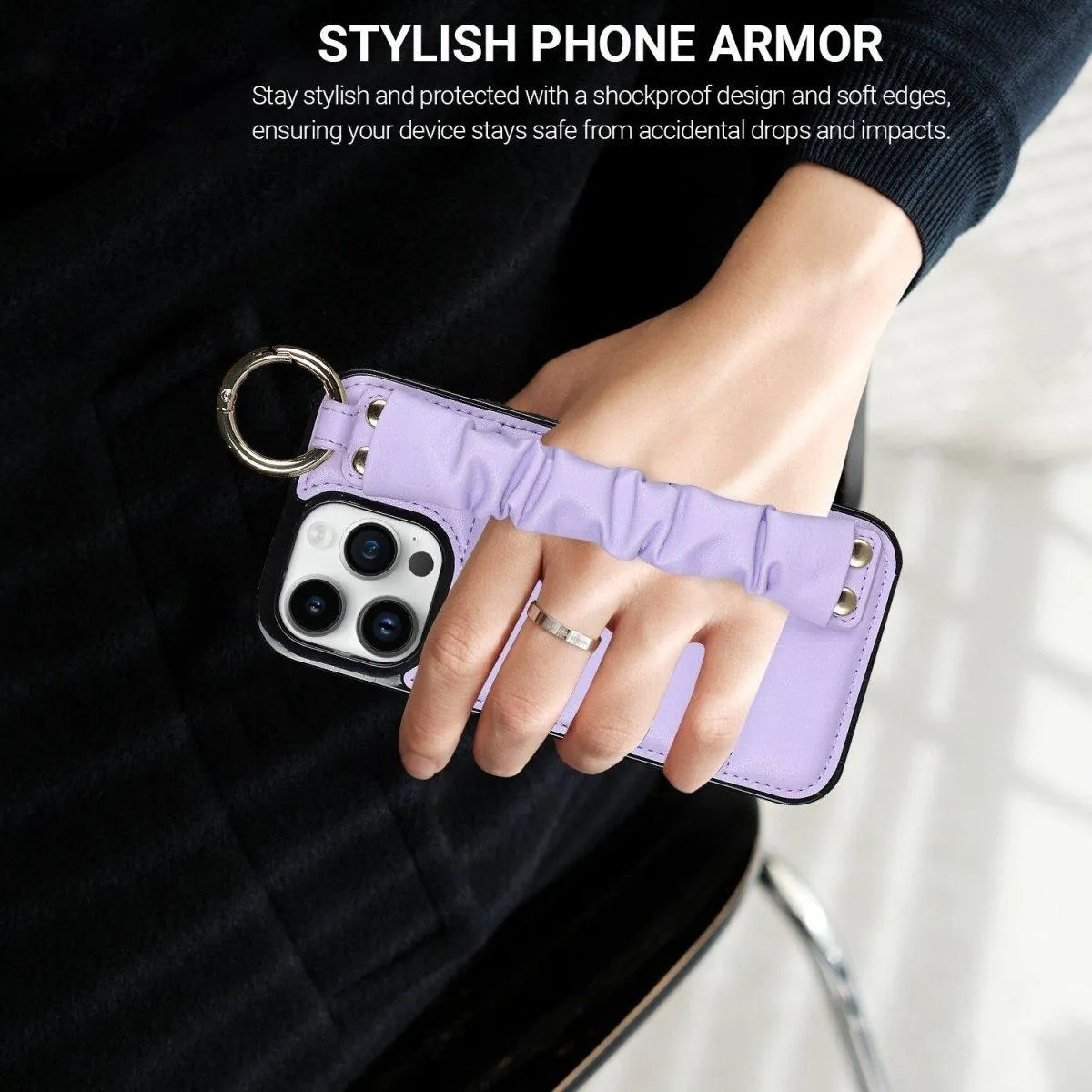 Amara Luxury Leather iPhone Case With Pleated Wristband