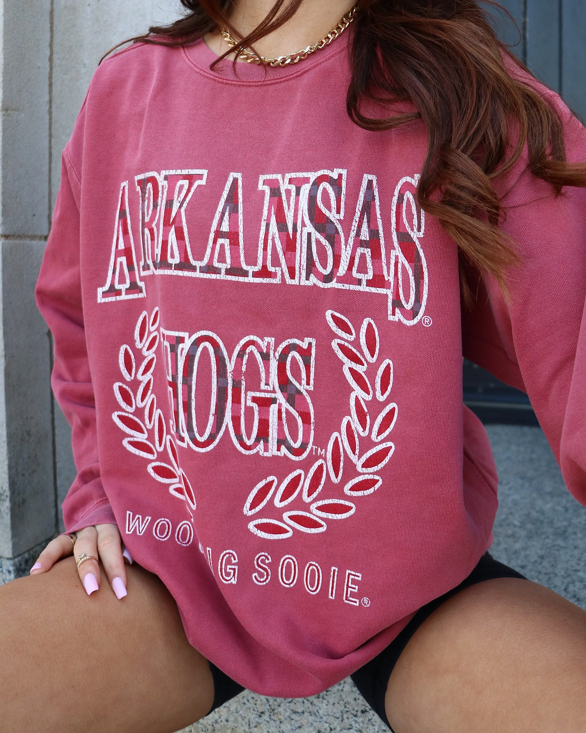 Arkansas Razorbacks Plaid Crest Cardinal Sweatshirt