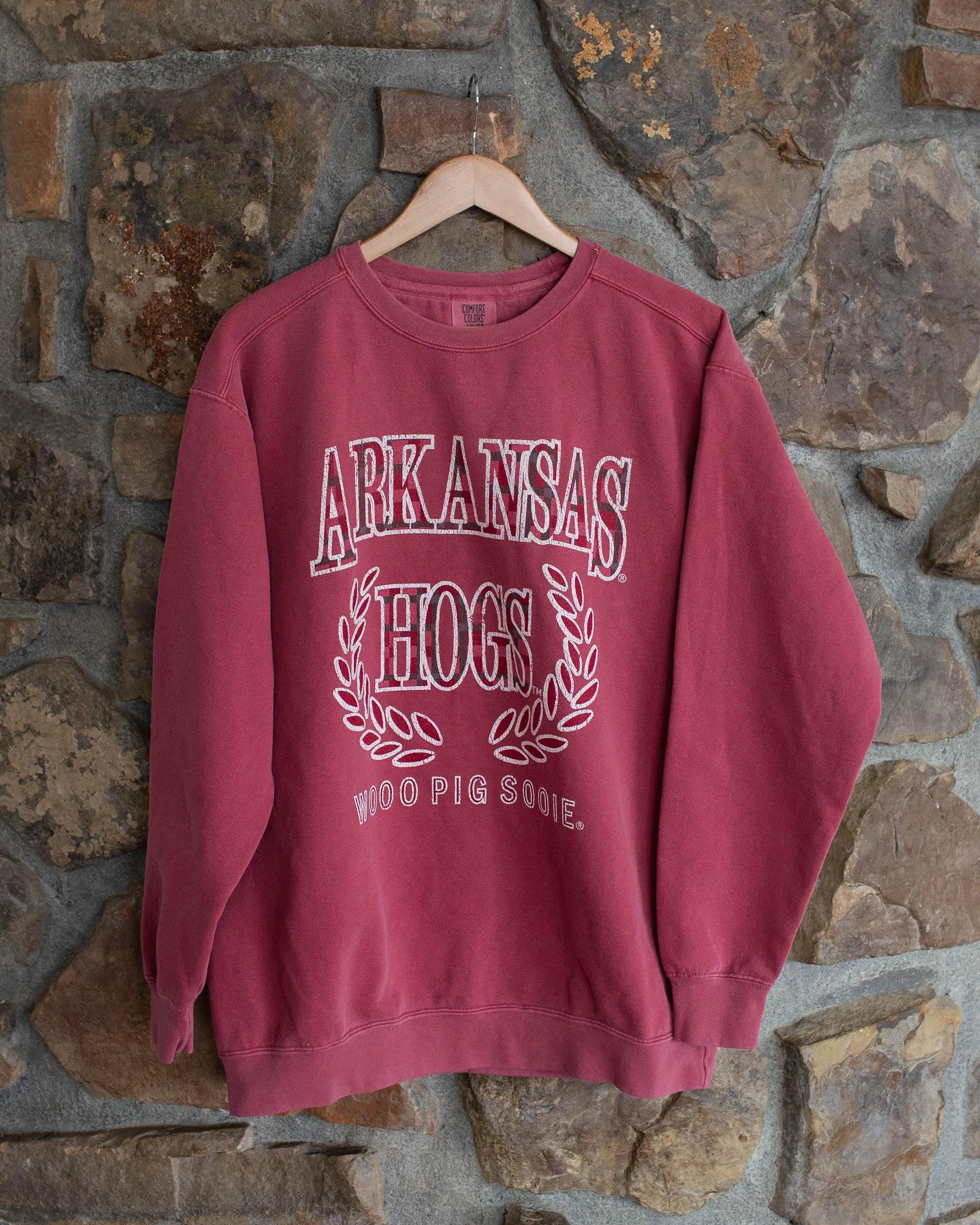 Arkansas Razorbacks Plaid Crest Cardinal Sweatshirt