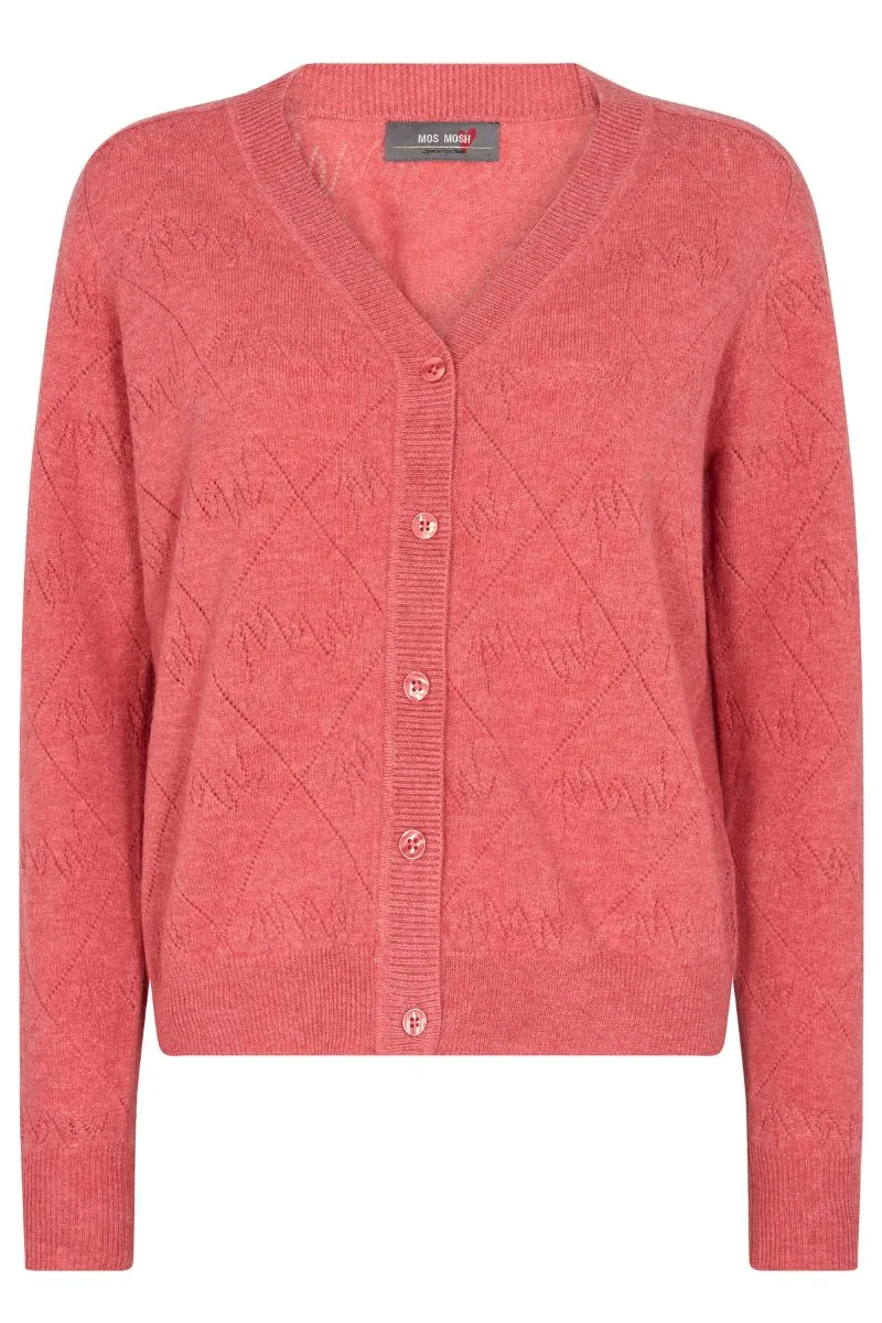 Arona Pattern V-Neck Knit Cardigan | Faded Rose | Strik fra Mos Mosh