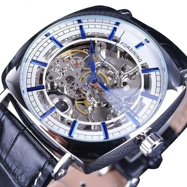 Automatic Genuine Leather Fashion Luxury Transparent Men's Gold Clock