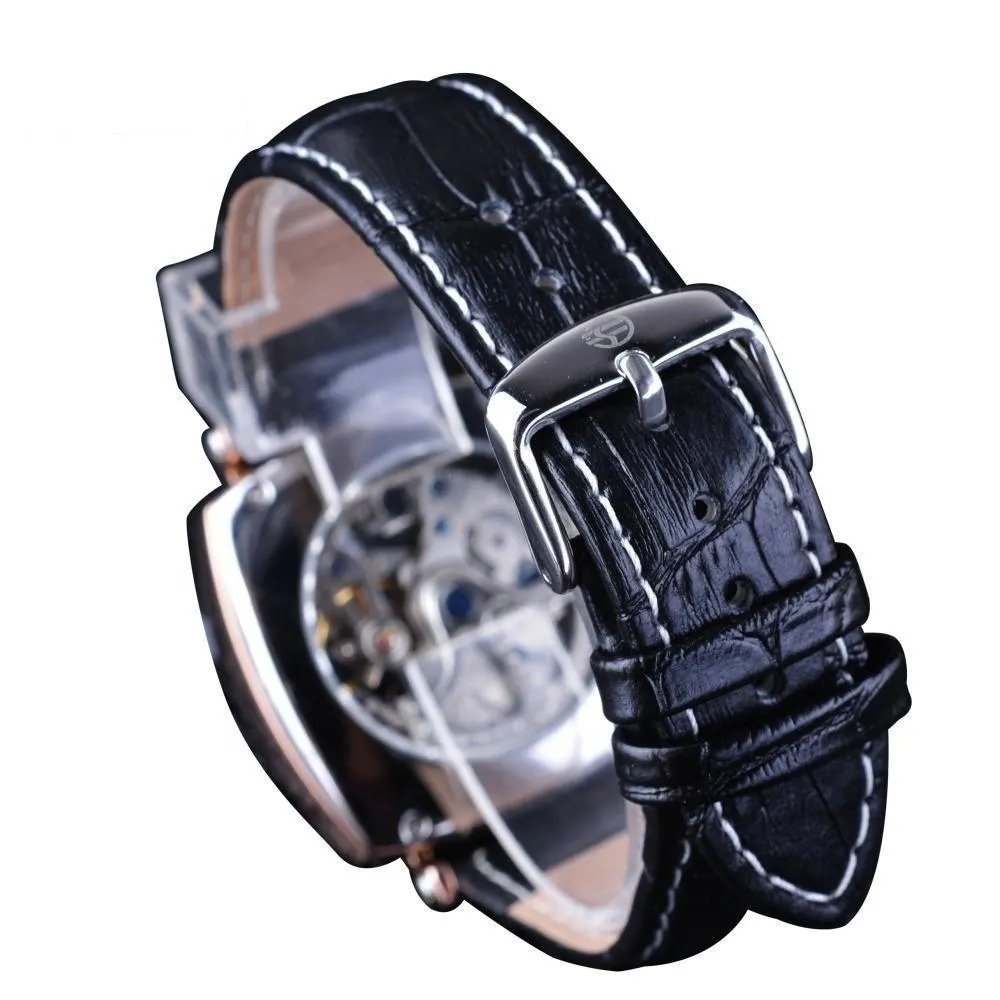 Automatic Genuine Leather Fashion Luxury Transparent Men's Gold Clock