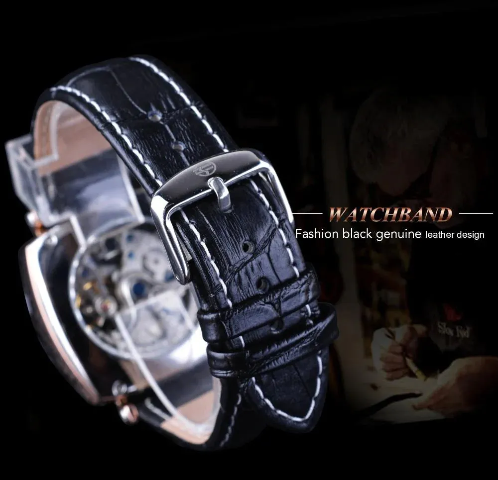 Automatic Genuine Leather Fashion Luxury Transparent Men's Gold Clock