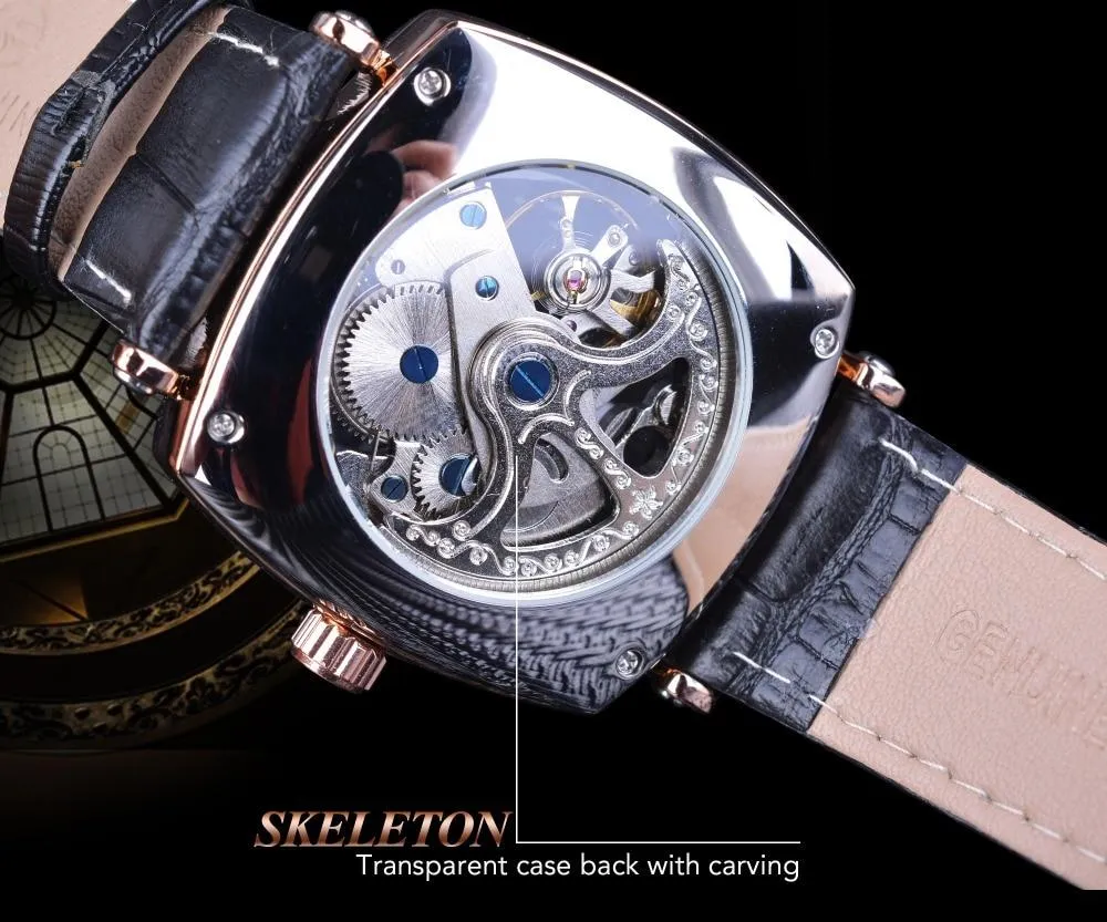 Automatic Genuine Leather Fashion Luxury Transparent Men's Gold Clock