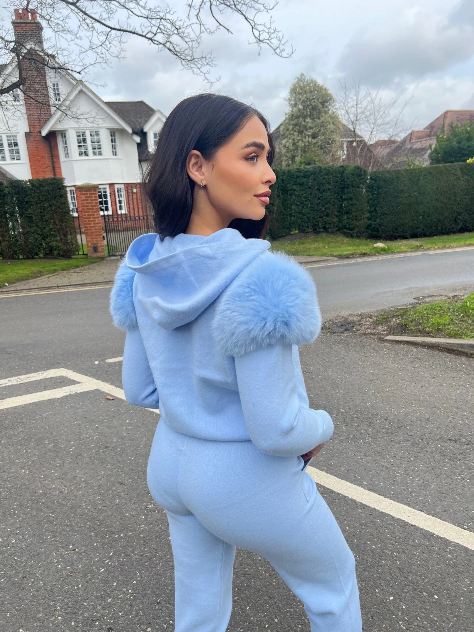 Baby Blue Luxury Fur Tracksuit