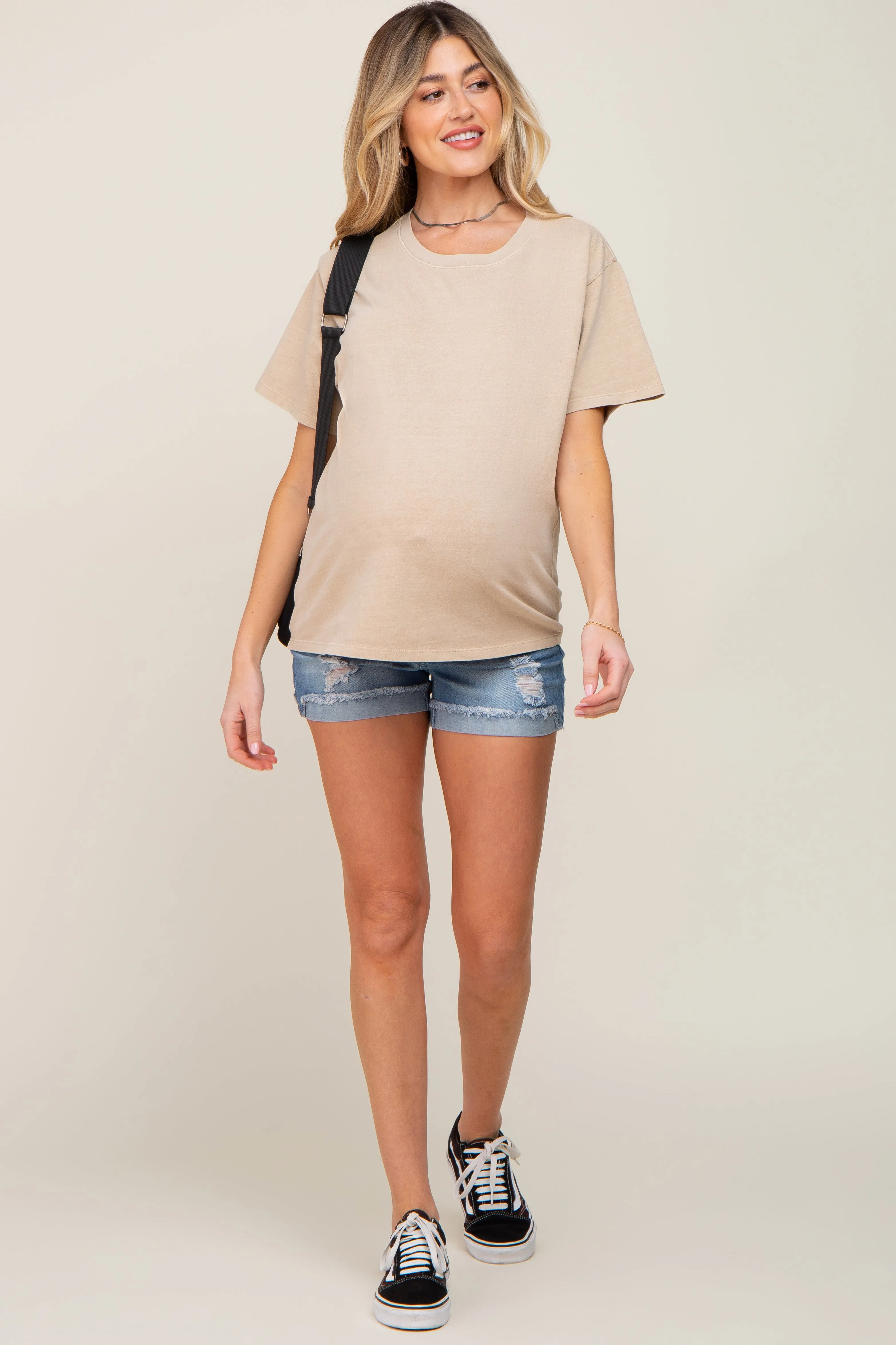 Beige Faded Basic Maternity T-Shirt