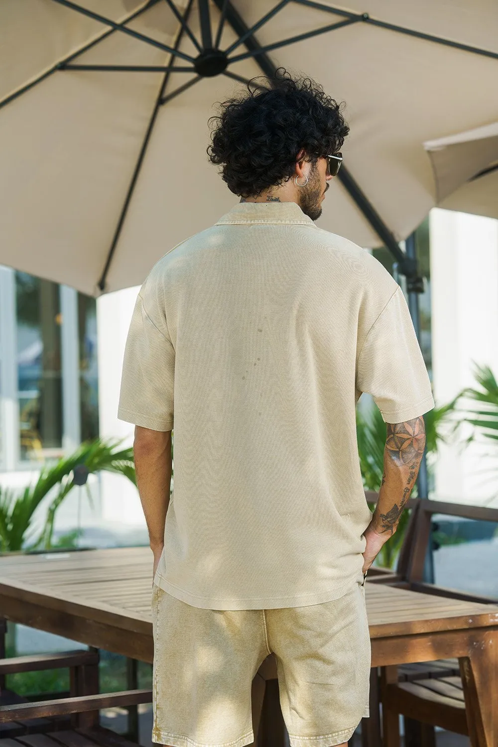 Beige Heavyweight Faded Polo