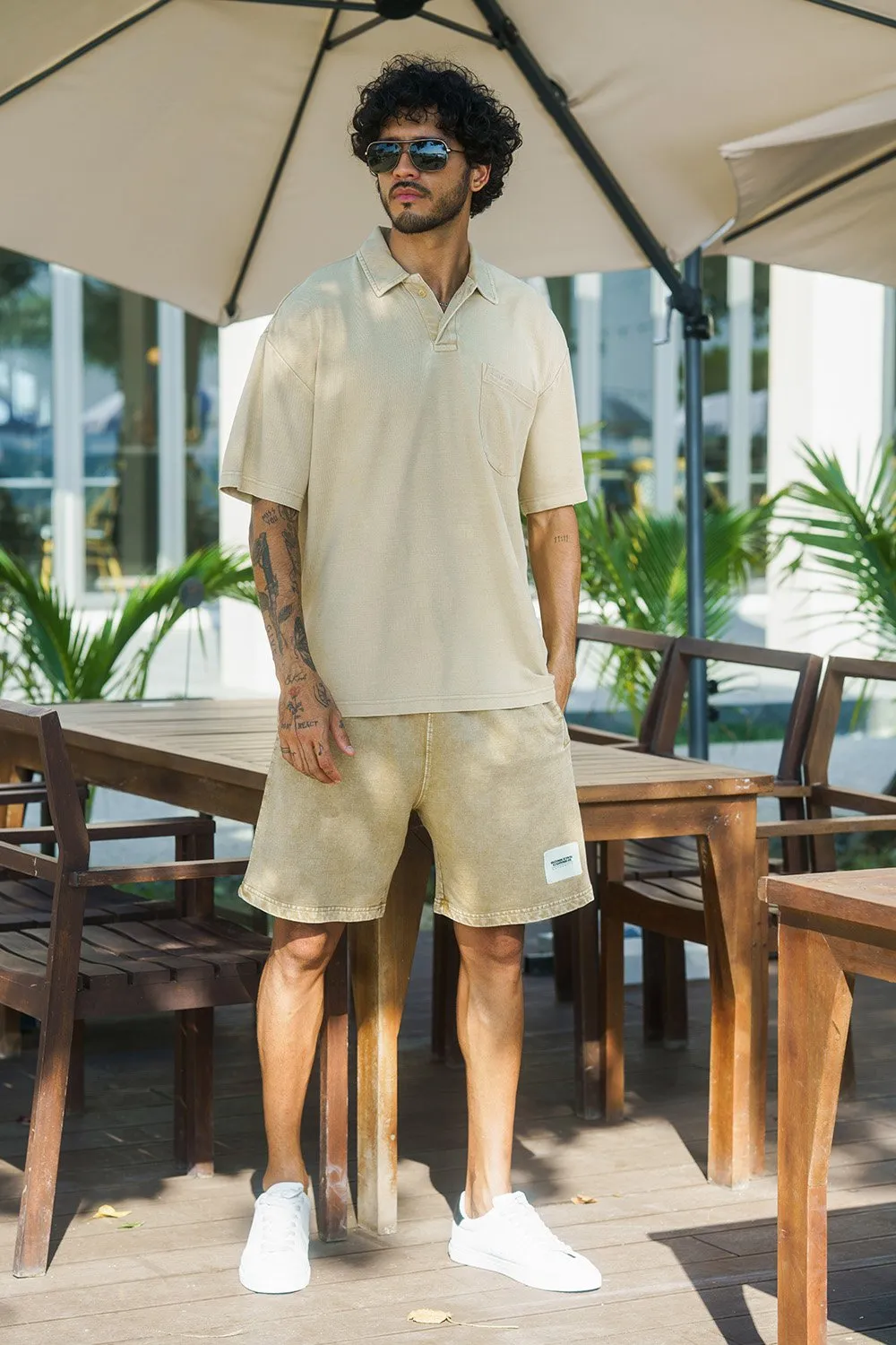 Beige Heavyweight Faded Polo