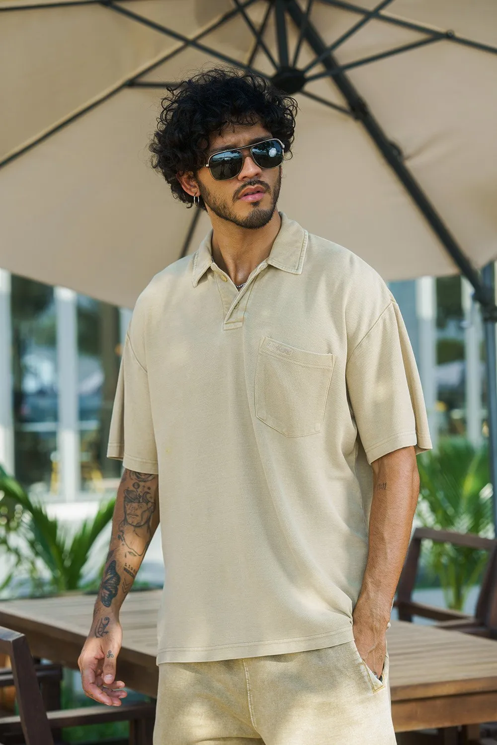 Beige Heavyweight Faded Polo