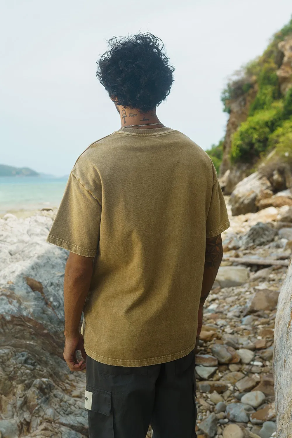 Beige Premium Heavyweight Faded Oversized T-shirt