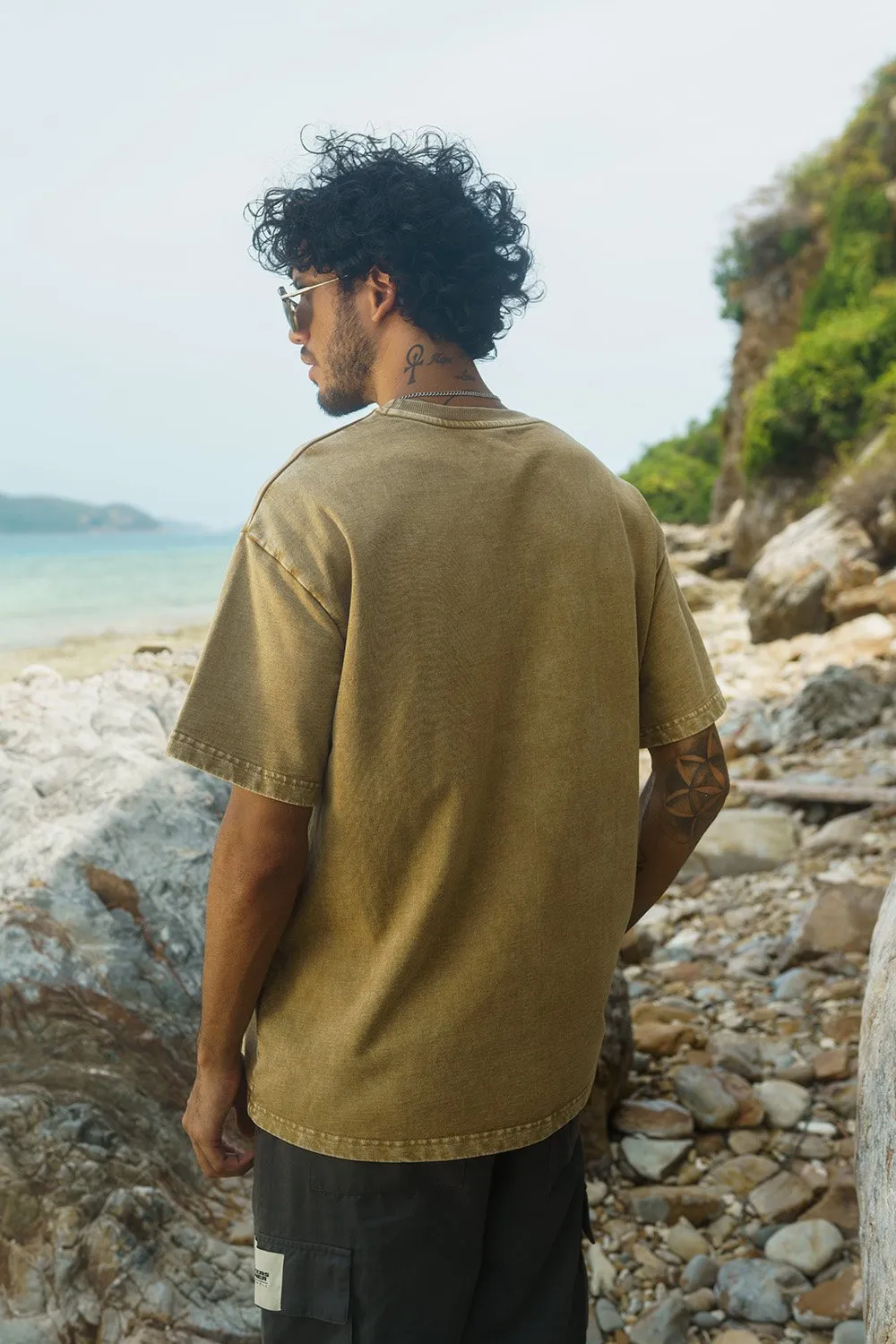 Beige Premium Heavyweight Faded Oversized T-shirt