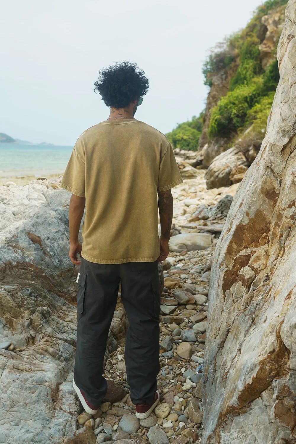 Beige Premium Heavyweight Faded Oversized T-shirt