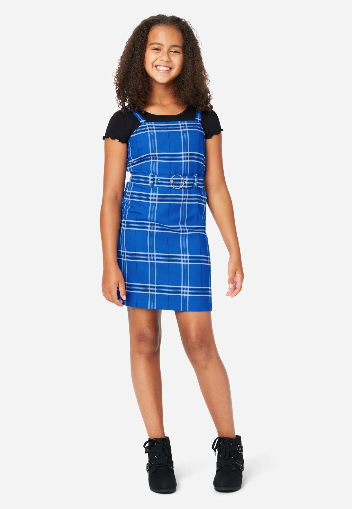 Belted Layered Plaid Dress