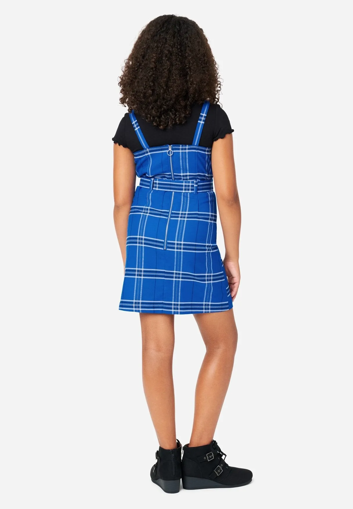 Belted Layered Plaid Dress