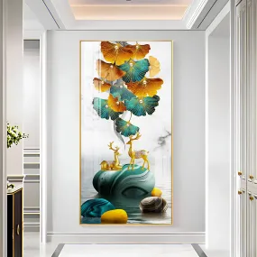 Biloba Leaves With Pearls Luxury Crystal Wall Art