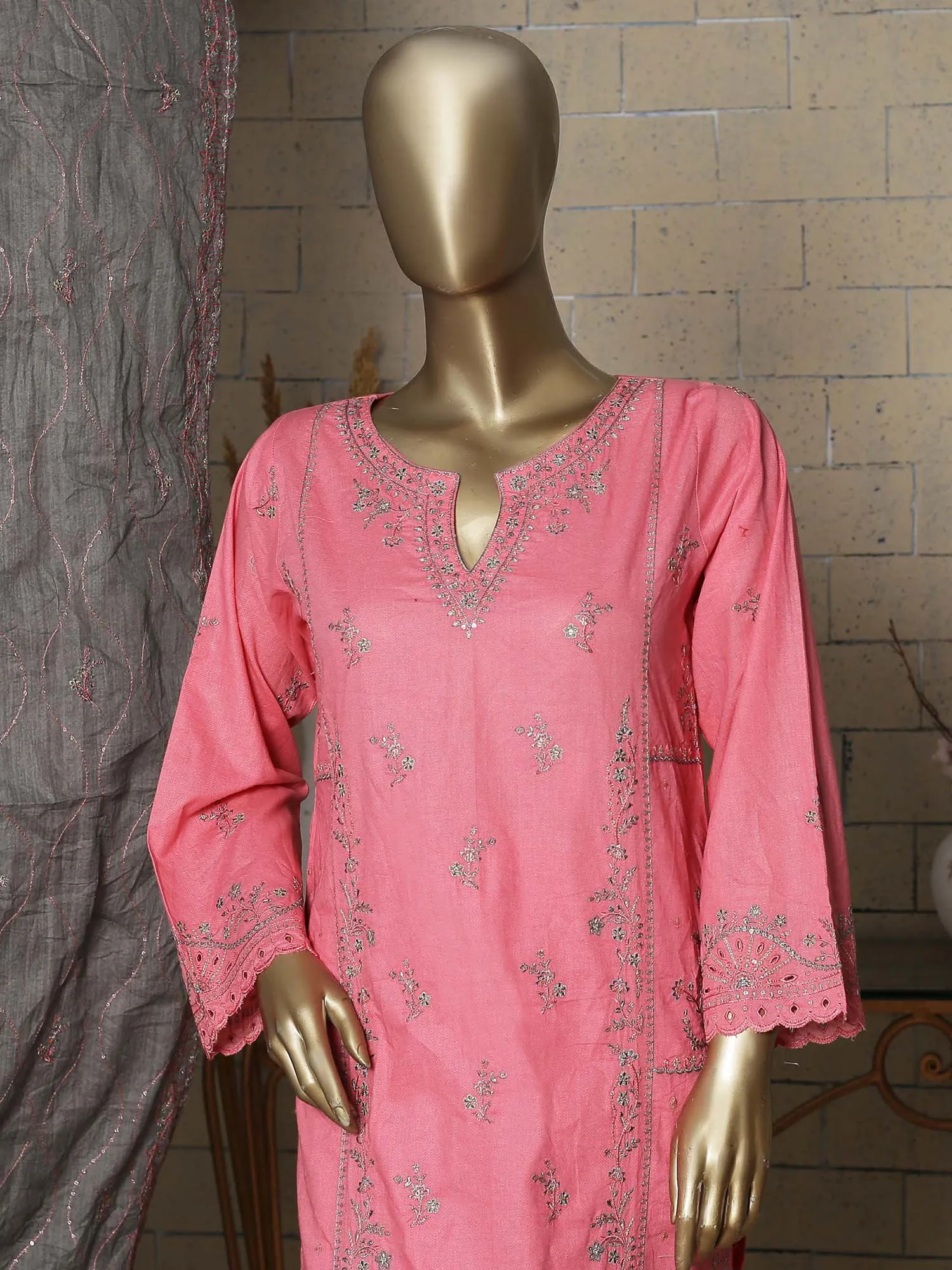 Bin Saeed Luxury Lawnkari Embroidered Suit - Pink