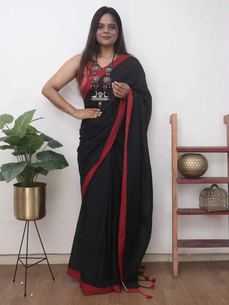 Black Bengal Plain Cotton Saree