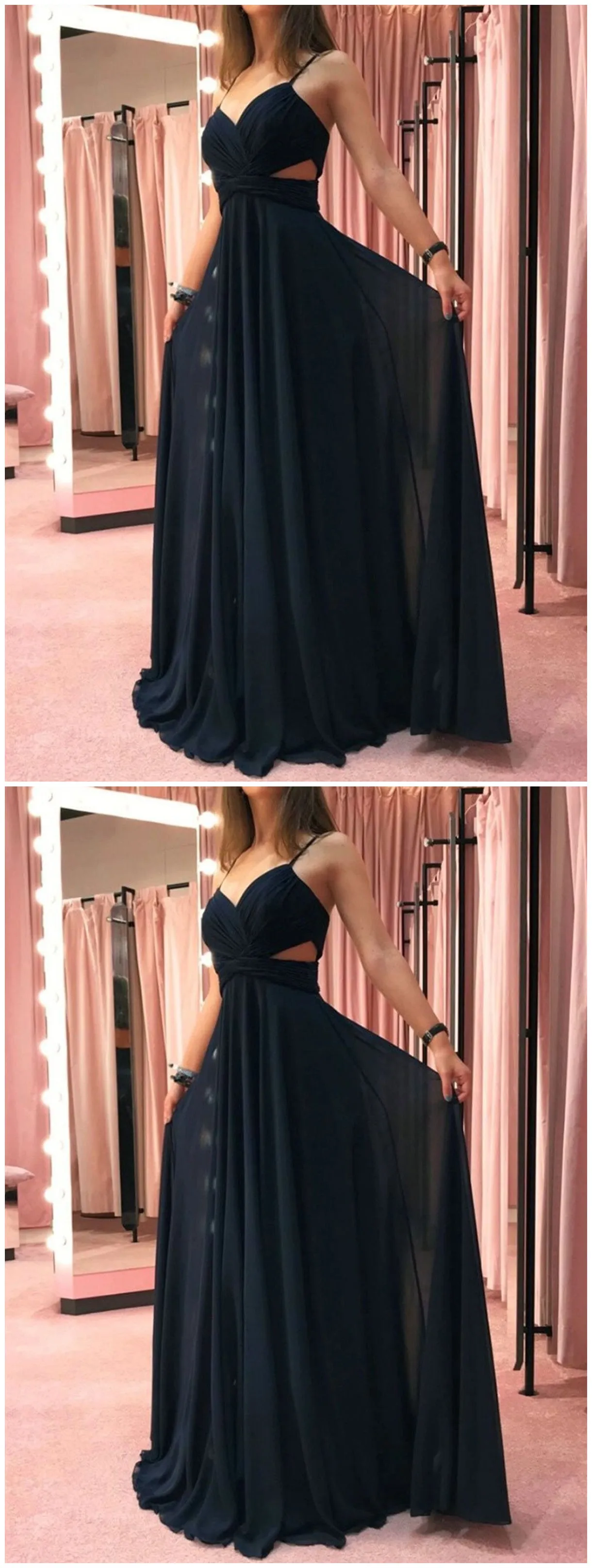 Black Chiffon Long Prom Dress, Simple Black Chiffon Long Formal Evening Dress