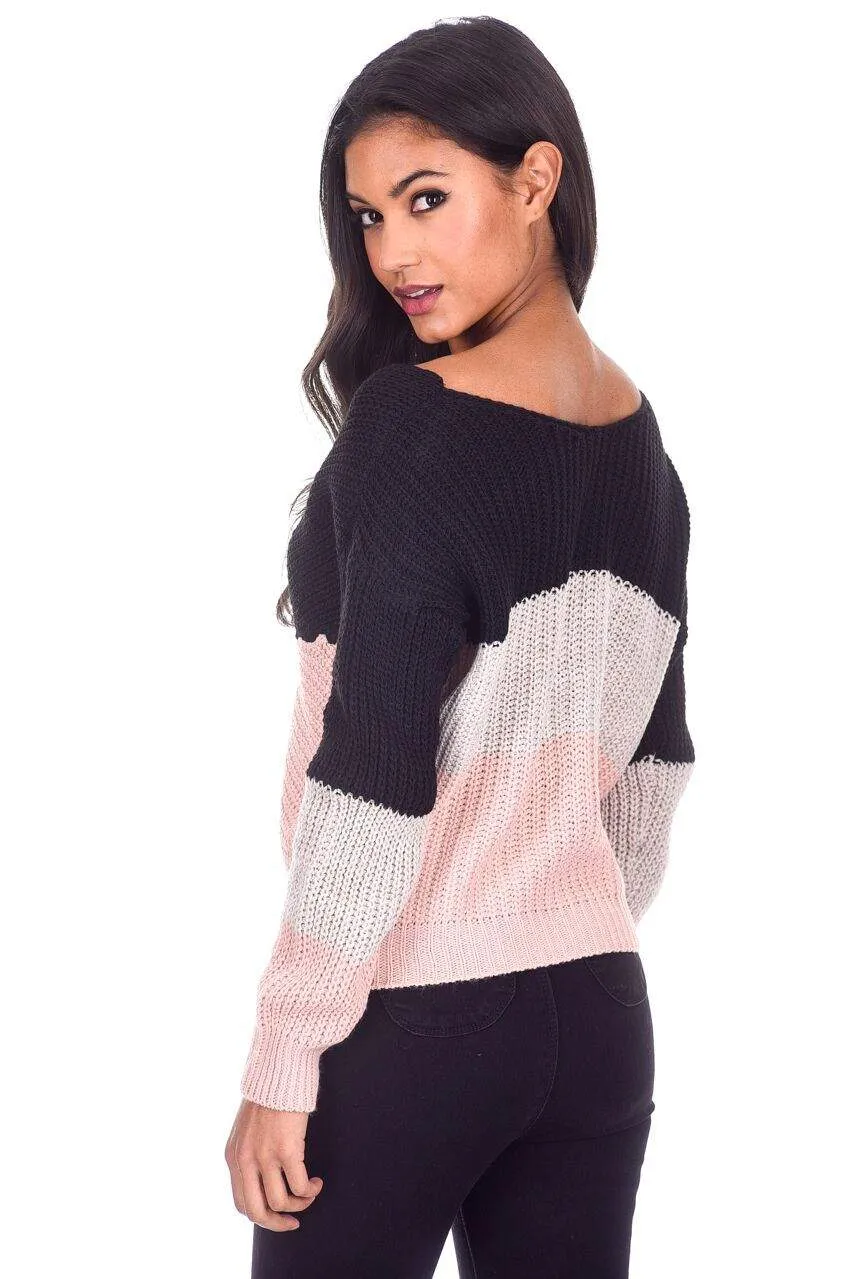 Black Colour Block Reversible Jumper