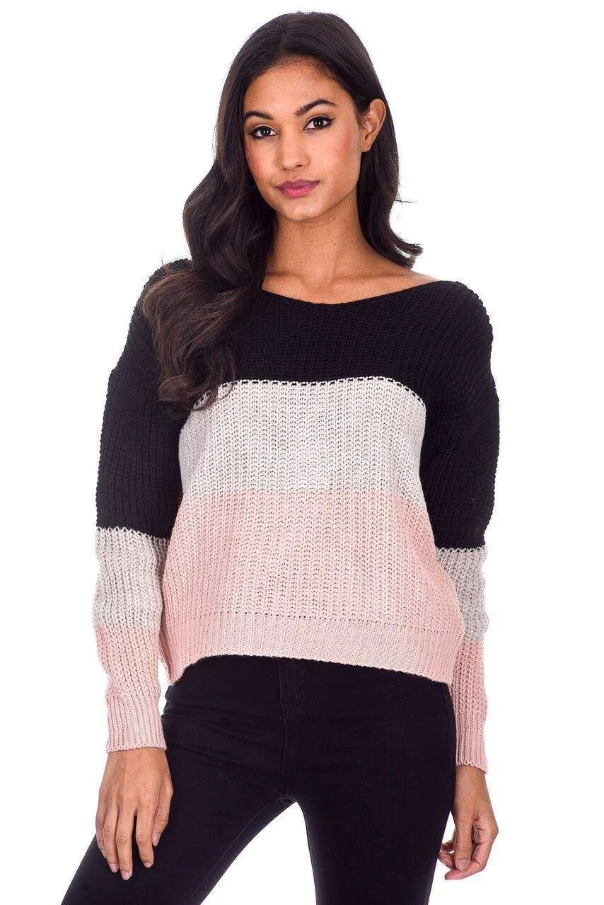 Black Colour Block Reversible Jumper