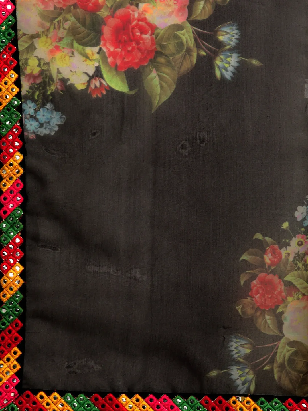 Black Floral Printed Saree