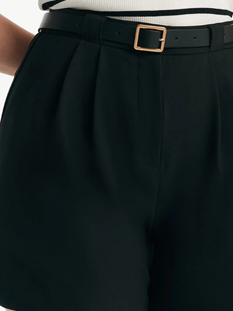 Black Loose A-Line Shorts With Belt