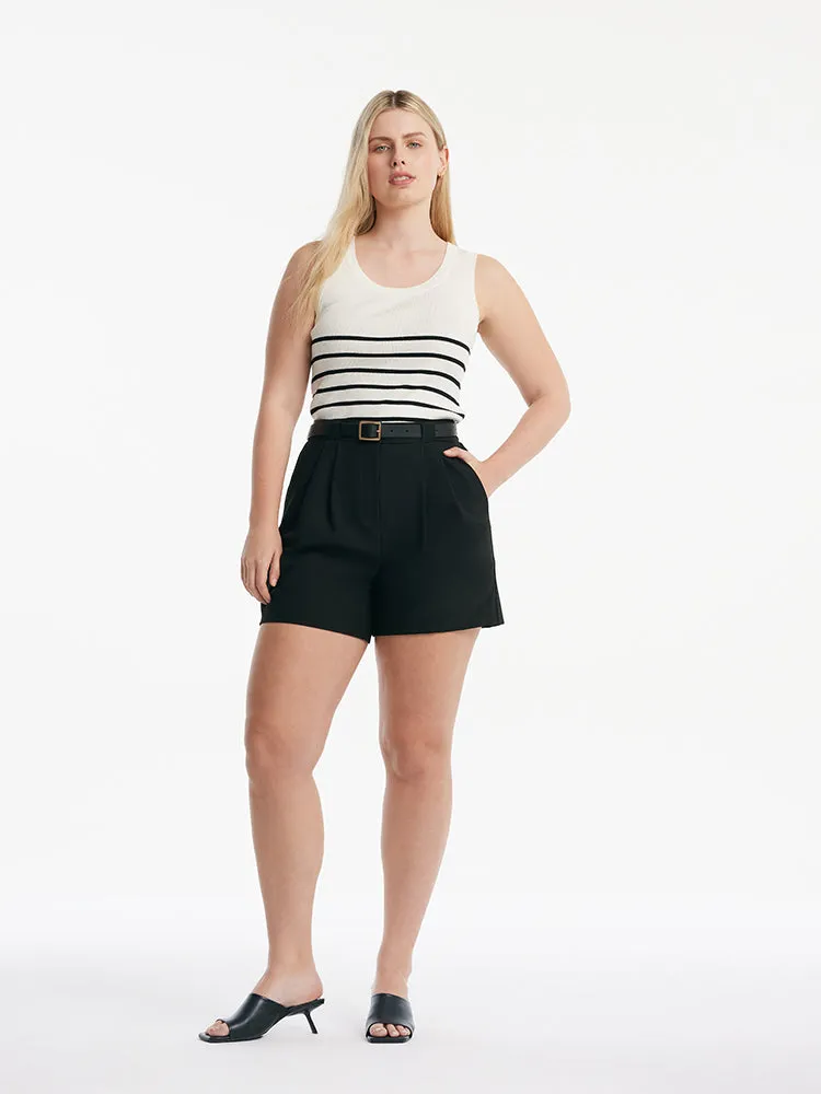 Black Loose A-Line Shorts With Belt