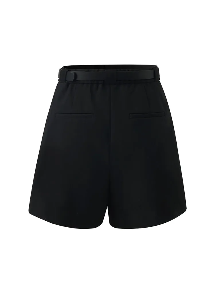 Black Loose A-Line Shorts With Belt