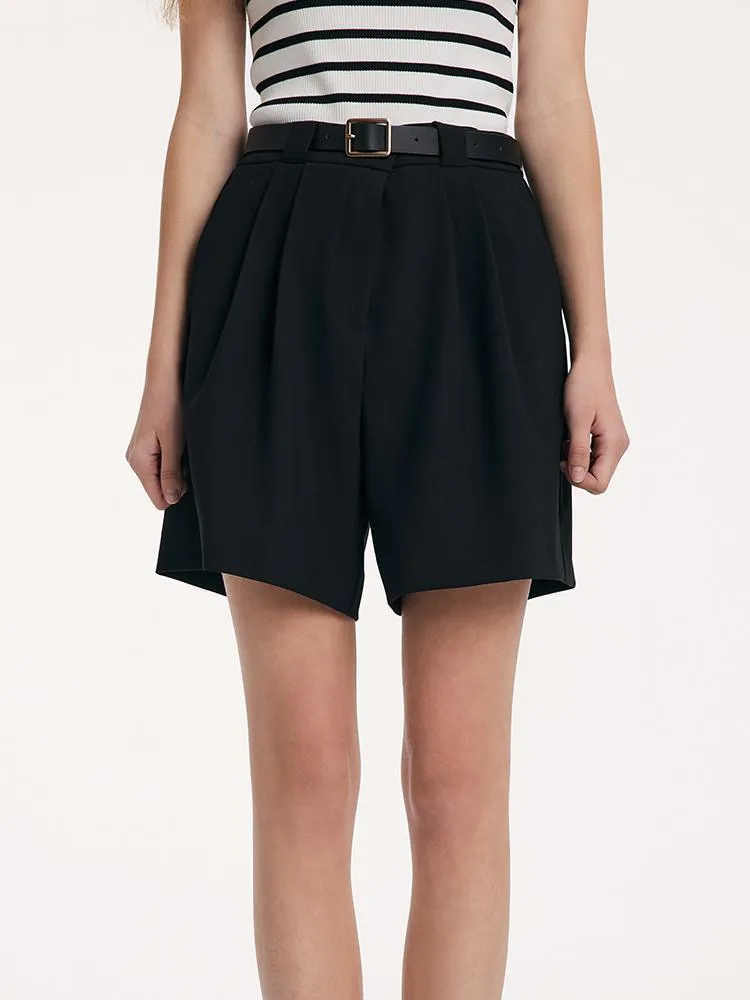 Black Loose A-Line Shorts With Belt