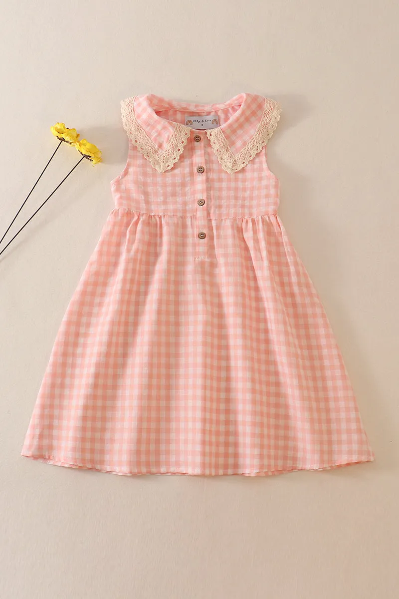 Blush plaid linen button dress